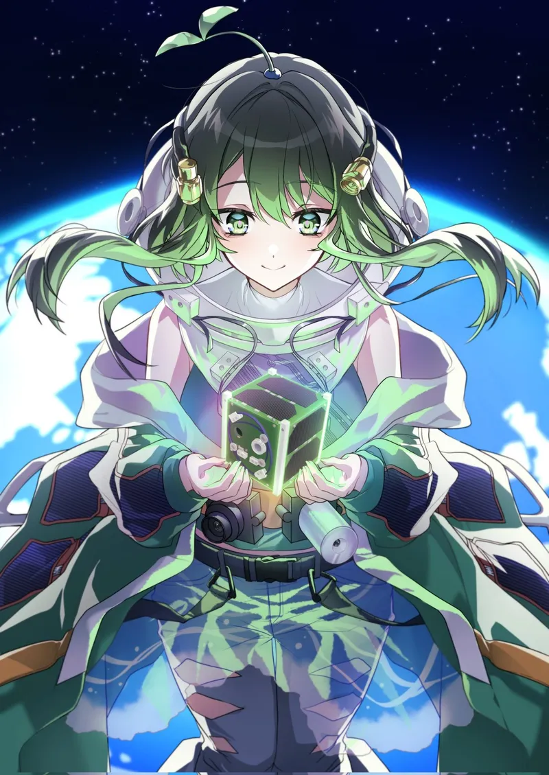 Yomogi-tan with Earth behind
